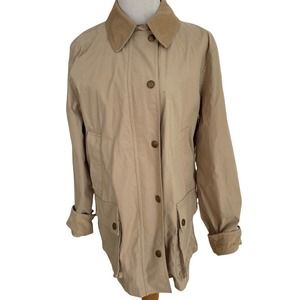 Lauren Ralph Lauren Barn Coat Jacket Beige Large Women's Corduroy Zipper Buttons